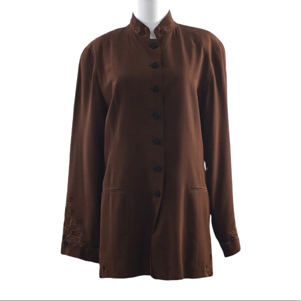 Diane Von‎ Fusternberg Brown Blazer Jacket Womens 10 Embroidered 100% Silk